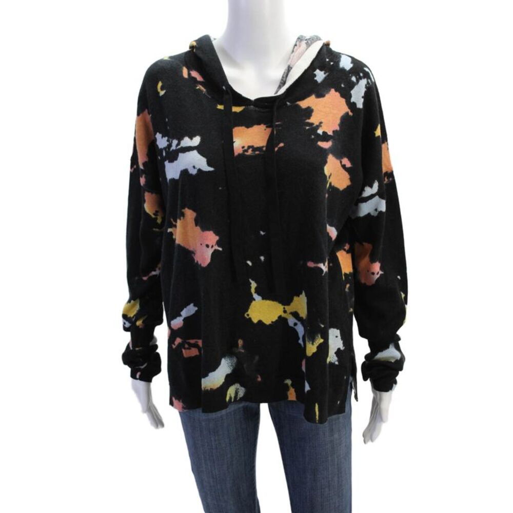 J. Society Women Printed Long Sleeves Hoodie Black Cotton Size Extra Large
